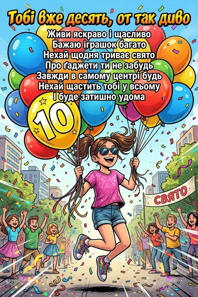 10 років дівчинці: цікаві ідеї привітань та яскраві листівки