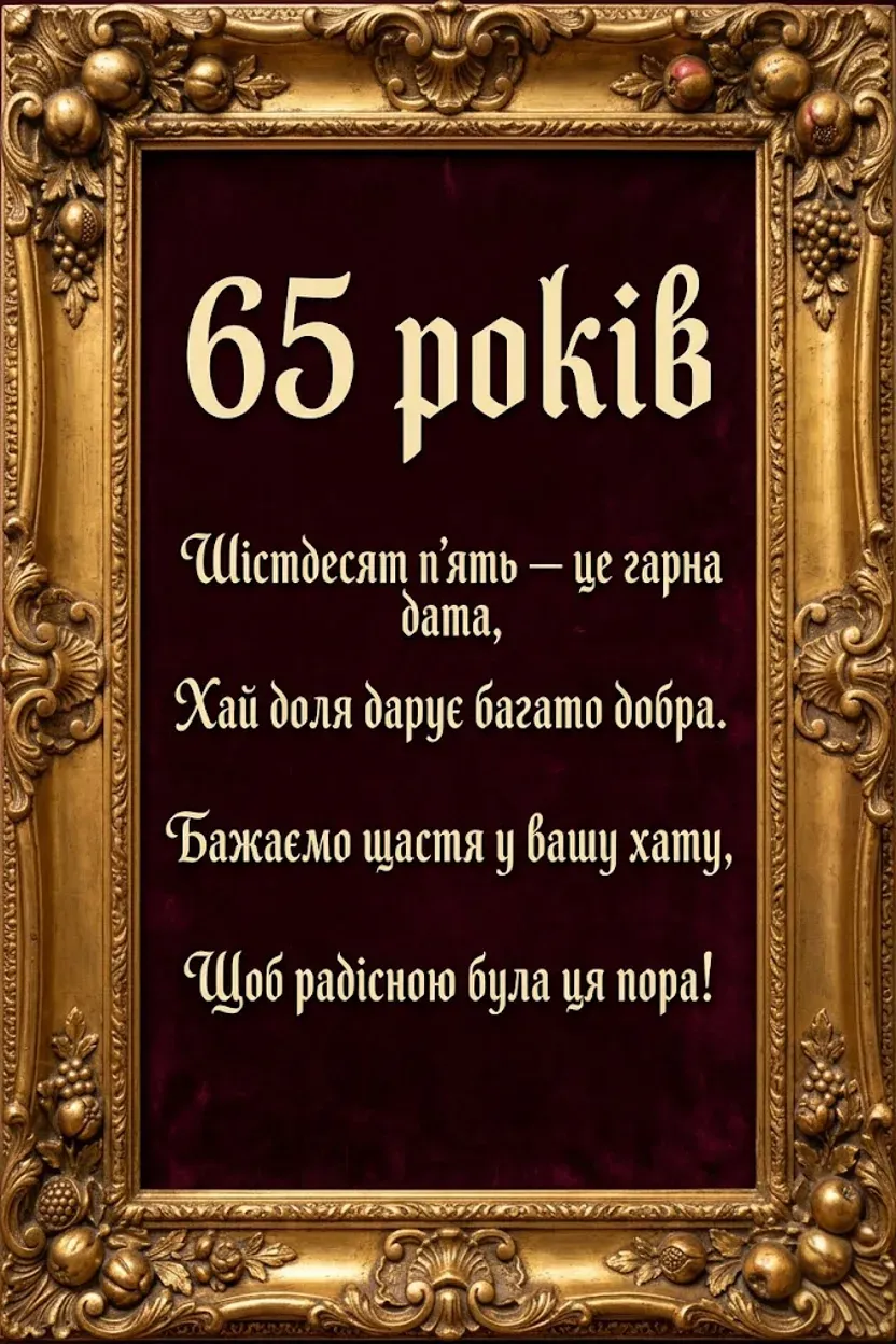 Побажання на 65 років: Здоров’я, довголіття та родинний затишок