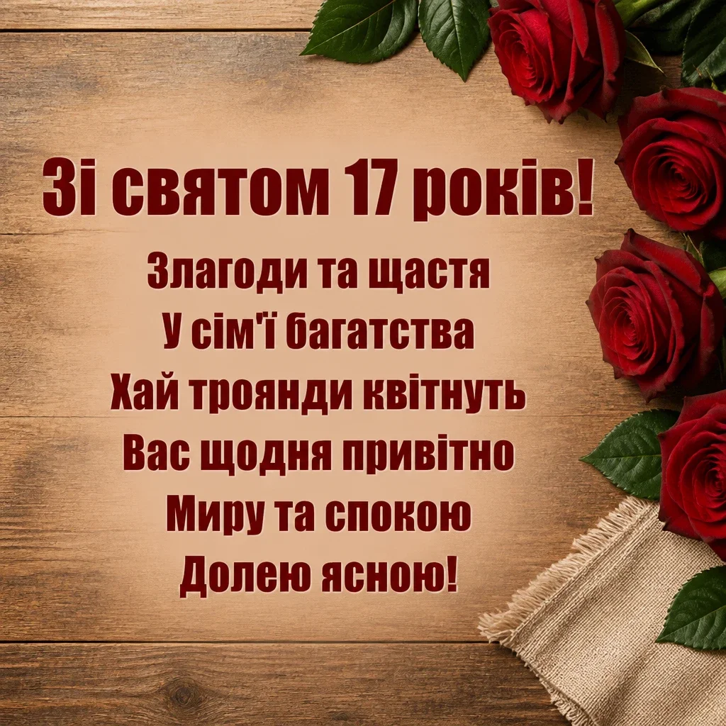 17 років трояндове весілля привітання