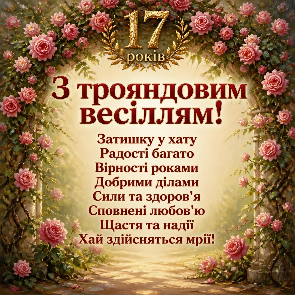 17 років трояндове весілля привітання