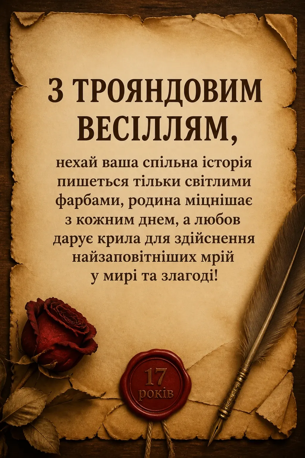 17 років трояндове весілля привітання